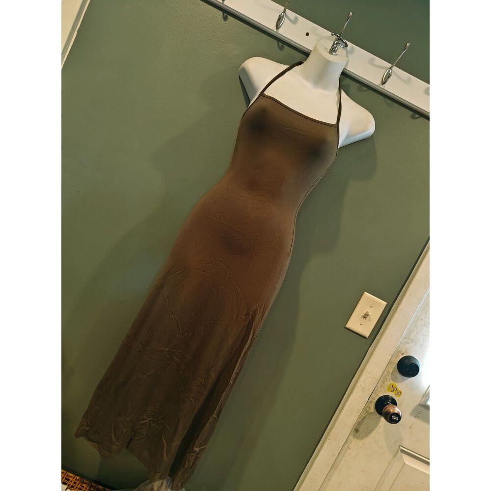 Little puffy halter midi dress olive xs NEW